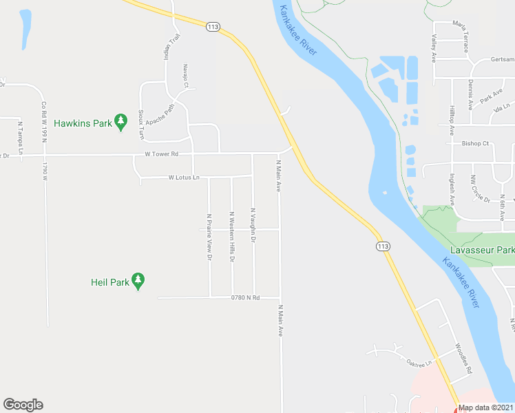 map of restaurants, bars, coffee shops, grocery stores, and more near 1075 North Vaughn Drive in Kankakee