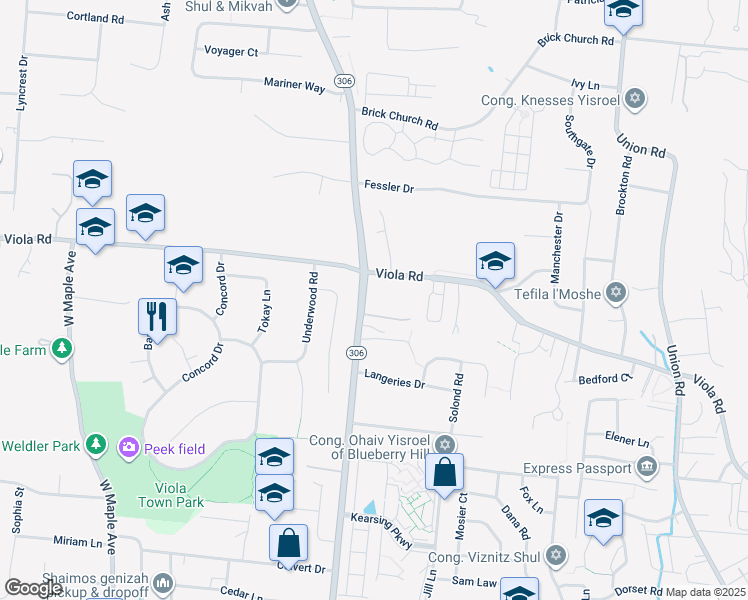 map of restaurants, bars, coffee shops, grocery stores, and more near 246 New York 306 in Monsey