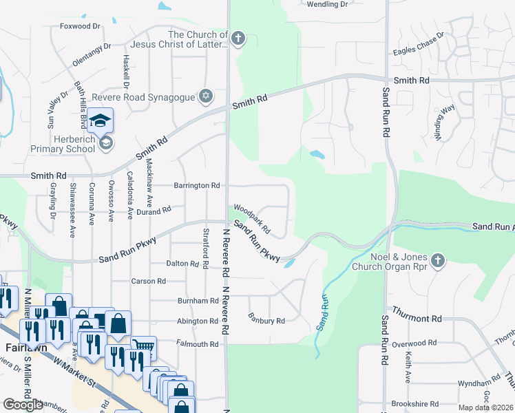 map of restaurants, bars, coffee shops, grocery stores, and more near 2371 Averill Drive in Fairlawn