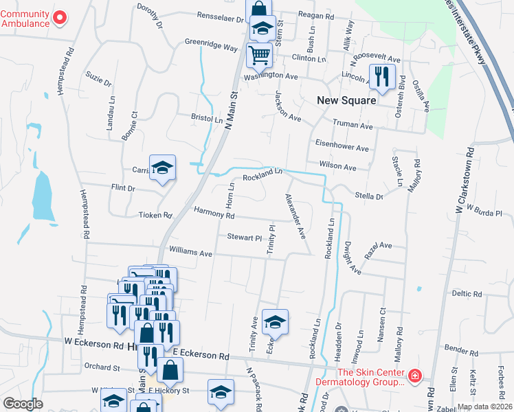 map of restaurants, bars, coffee shops, grocery stores, and more near 10 Crescent Drive in Spring Valley