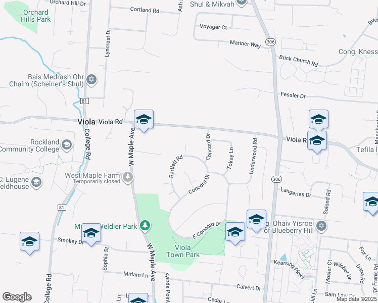 map of restaurants, bars, coffee shops, grocery stores, and more near 19 Bartlett Road in Monsey