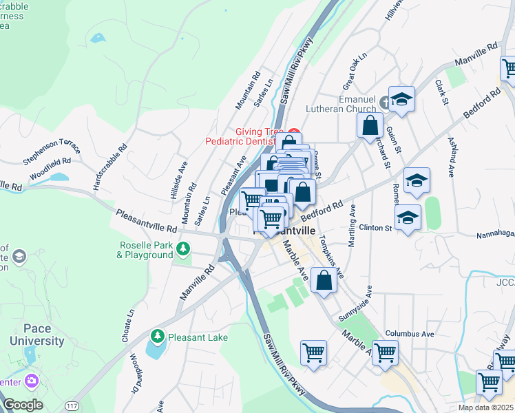 map of restaurants, bars, coffee shops, grocery stores, and more near 430 Manville Road in Pleasantville
