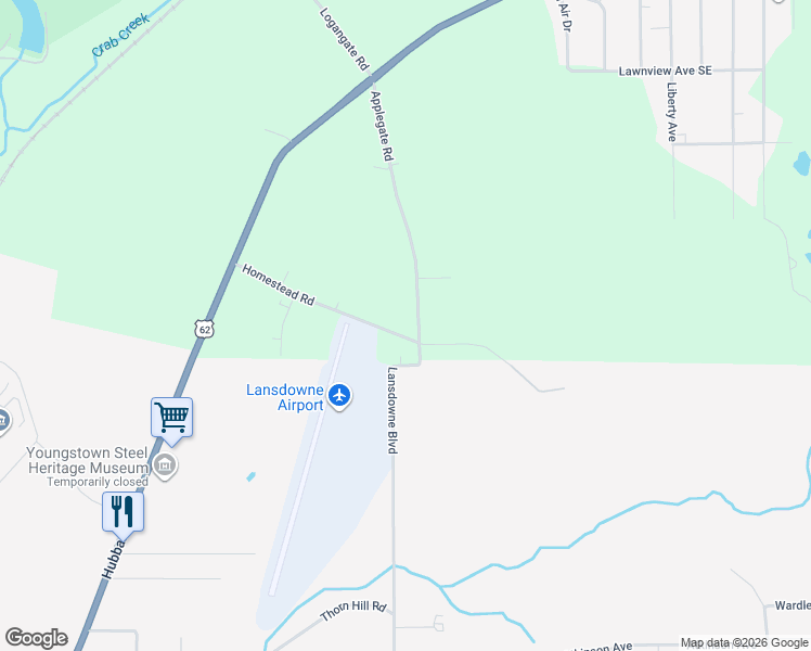 map of restaurants, bars, coffee shops, grocery stores, and more near 3301 Applegate Road in Youngstown