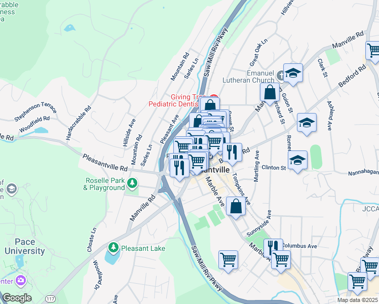 map of restaurants, bars, coffee shops, grocery stores, and more near 430 Manville Road in Pleasantville