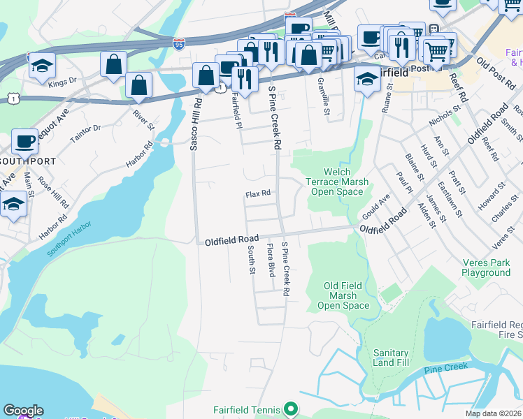 map of restaurants, bars, coffee shops, grocery stores, and more near 51 Fortuna Drive in Fairfield