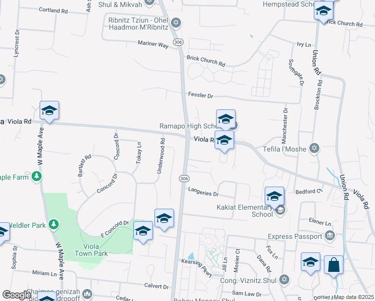 map of restaurants, bars, coffee shops, grocery stores, and more near 246 New York 306 in Monsey