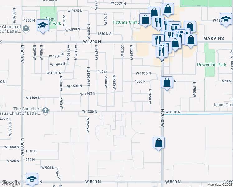 map of restaurants, bars, coffee shops, grocery stores, and more near 1442 North 2340 West in Clinton