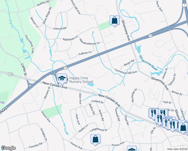 map of restaurants, bars, coffee shops, grocery stores, and more near 31 Purdy Road East in Norwalk