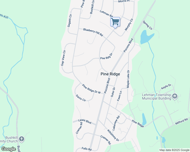 map of restaurants, bars, coffee shops, grocery stores, and more near 118 Mayflower Court in Bushkill