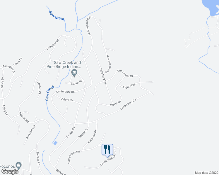 map of restaurants, bars, coffee shops, grocery stores, and more near 880 Saw Creek Estate in Bushkill