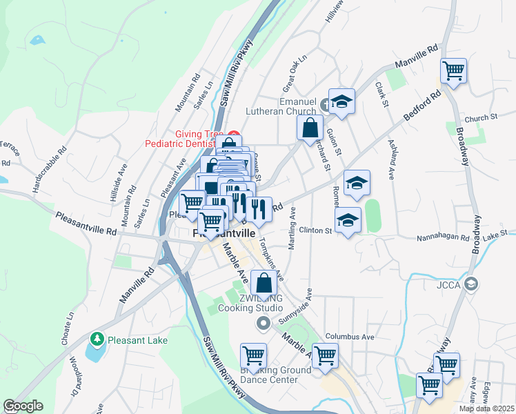 map of restaurants, bars, coffee shops, grocery stores, and more near 431 Bedford Road in Pleasantville