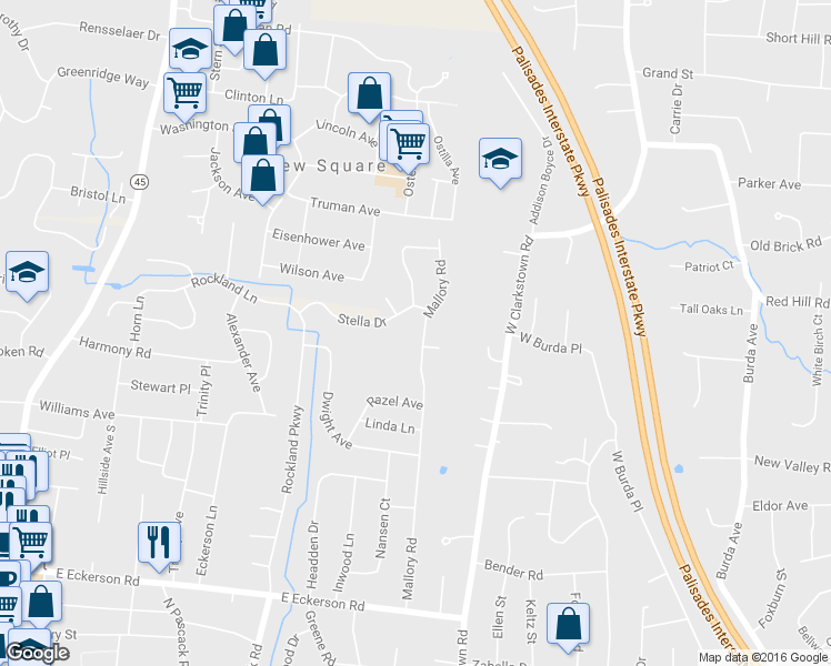 map of restaurants, bars, coffee shops, grocery stores, and more near 55 Mallory Road in Spring Valley