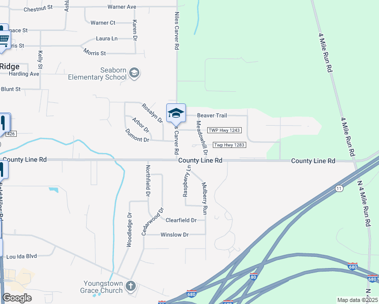 map of restaurants, bars, coffee shops, grocery stores, and more near 1864 Farmdale Avenue in Mineral Ridge