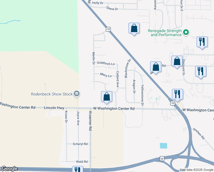 map of restaurants, bars, coffee shops, grocery stores, and more near 5131 Pin Tail Pl in Fort Wayne