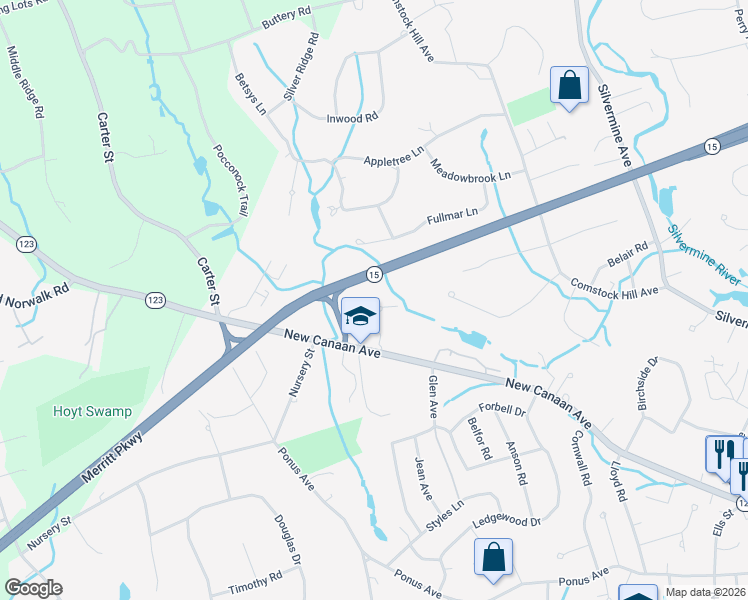 map of restaurants, bars, coffee shops, grocery stores, and more near 11 Purdy Road in Norwalk