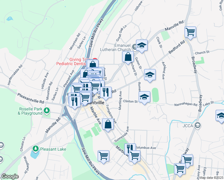 map of restaurants, bars, coffee shops, grocery stores, and more near 405 Bedford Road in Pleasantville