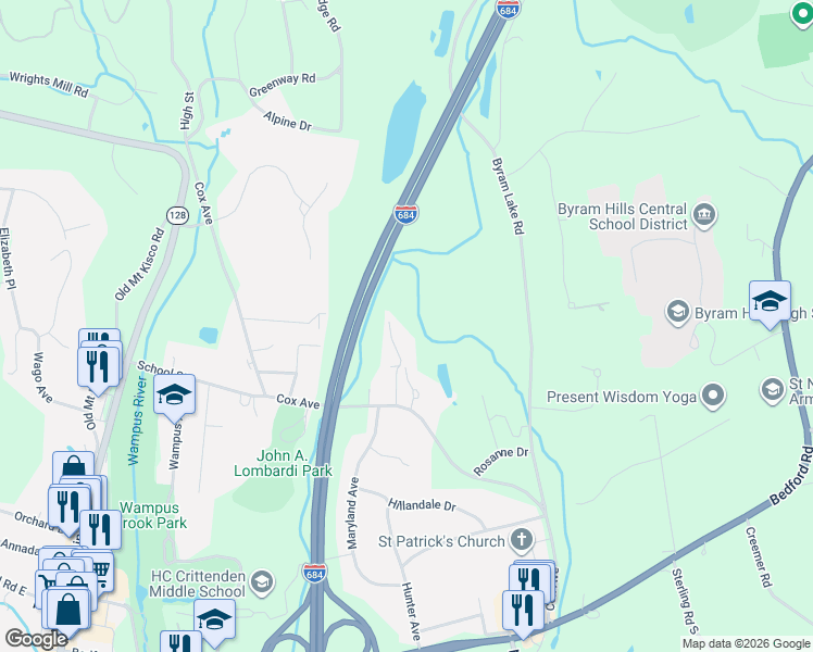 map of restaurants, bars, coffee shops, grocery stores, and more near 0 Armonk Bedford Road in Armonk
