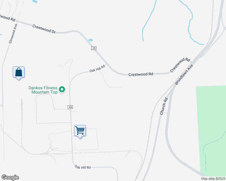 map of restaurants, bars, coffee shops, grocery stores, and more near 120 Oak Hill Road in Mountain Top