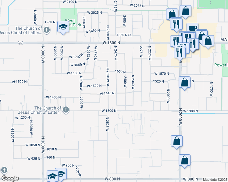 map of restaurants, bars, coffee shops, grocery stores, and more near 1449 North 2475 West in Clinton