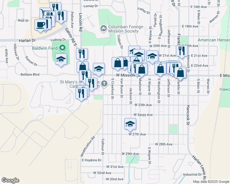 map of restaurants, bars, coffee shops, grocery stores, and more near 708 W 24th Ave in Bellevue