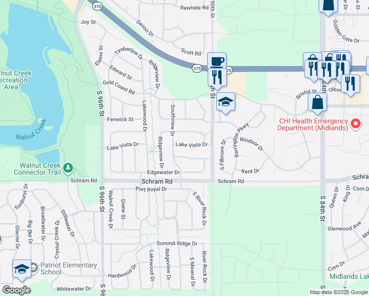 map of restaurants, bars, coffee shops, grocery stores, and more near 822 Lake Tahoe Drive in Papillion