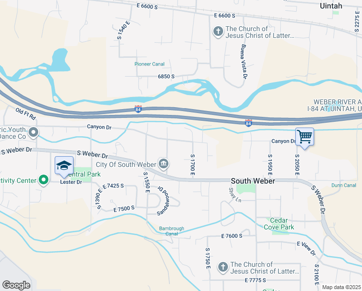 map of restaurants, bars, coffee shops, grocery stores, and more near 1657 East 7250 South in Ogden