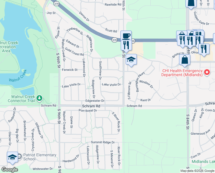map of restaurants, bars, coffee shops, grocery stores, and more near 822 Lake Tahoe Drive in Papillion