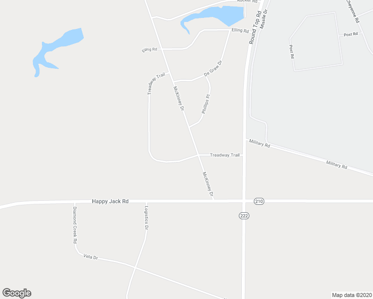 map of restaurants, bars, coffee shops, grocery stores, and more near 1819 Treadway Trail in Cheyenne