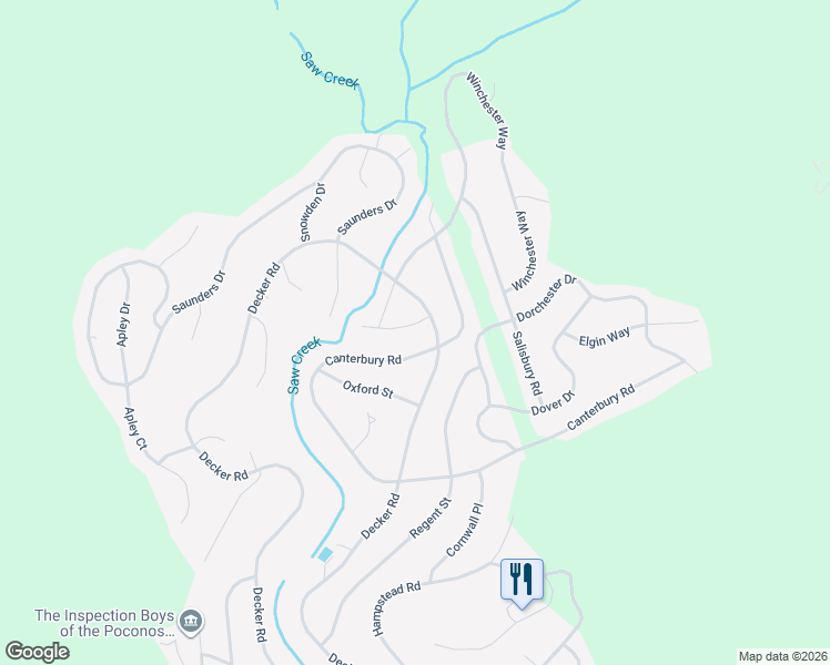 map of restaurants, bars, coffee shops, grocery stores, and more near 56 Wickes Road in Bushkill