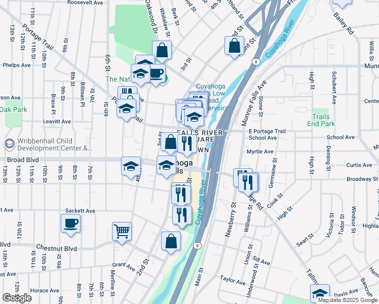 map of restaurants, bars, coffee shops, grocery stores, and more near 2050 Front Street in Cuyahoga Falls