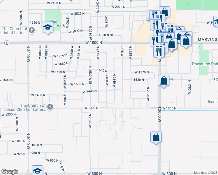 map of restaurants, bars, coffee shops, grocery stores, and more near 1458 2400 West in Clinton