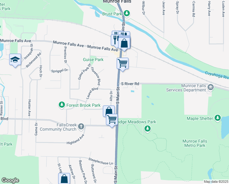 map of restaurants, bars, coffee shops, grocery stores, and more near 147 South Main Street in Munroe Falls