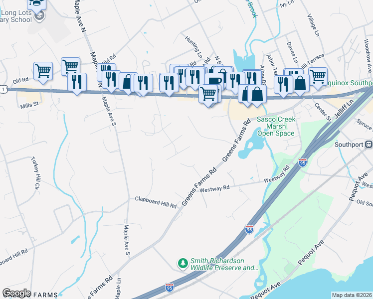 map of restaurants, bars, coffee shops, grocery stores, and more near 315 Lansdowne in Westport
