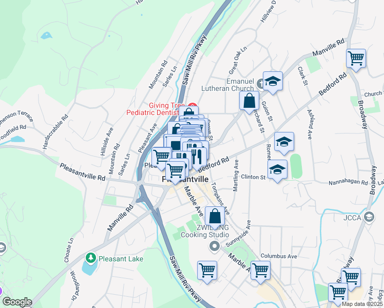 map of restaurants, bars, coffee shops, grocery stores, and more near 11 Wheeler Avenue in Pleasantville