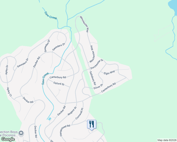 map of restaurants, bars, coffee shops, grocery stores, and more near 764 Saw Creek Estate in Bushkill