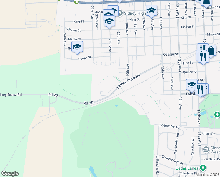 map of restaurants, bars, coffee shops, grocery stores, and more near 2024 Sidney Draw Road in Sidney