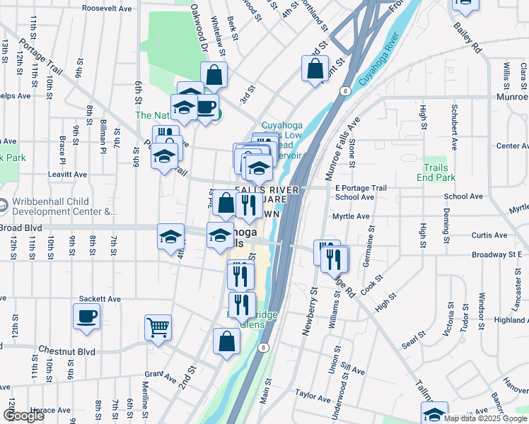 map of restaurants, bars, coffee shops, grocery stores, and more near 2050 Front Street in Cuyahoga Falls