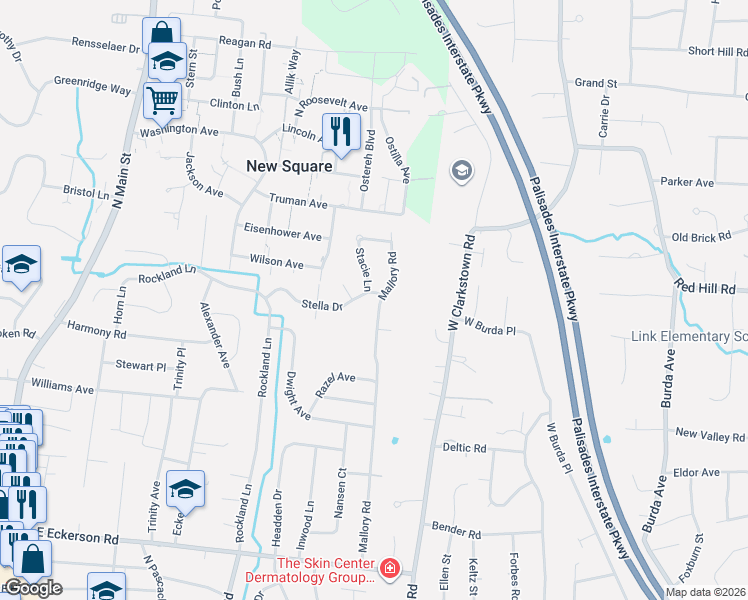 map of restaurants, bars, coffee shops, grocery stores, and more near 55 Mallory Road in Spring Valley