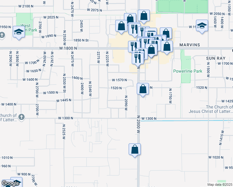 map of restaurants, bars, coffee shops, grocery stores, and more near 1496 North 2150 West in Clinton