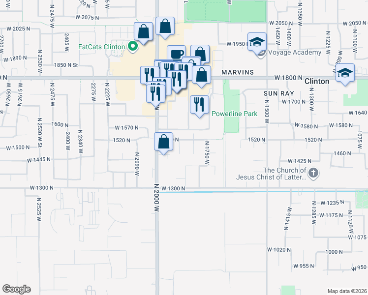 map of restaurants, bars, coffee shops, grocery stores, and more near 1866 1520 North in Clinton