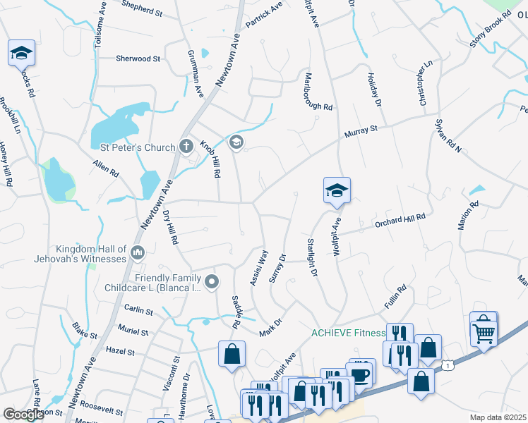 map of restaurants, bars, coffee shops, grocery stores, and more near 65 Murray Street in Norwalk