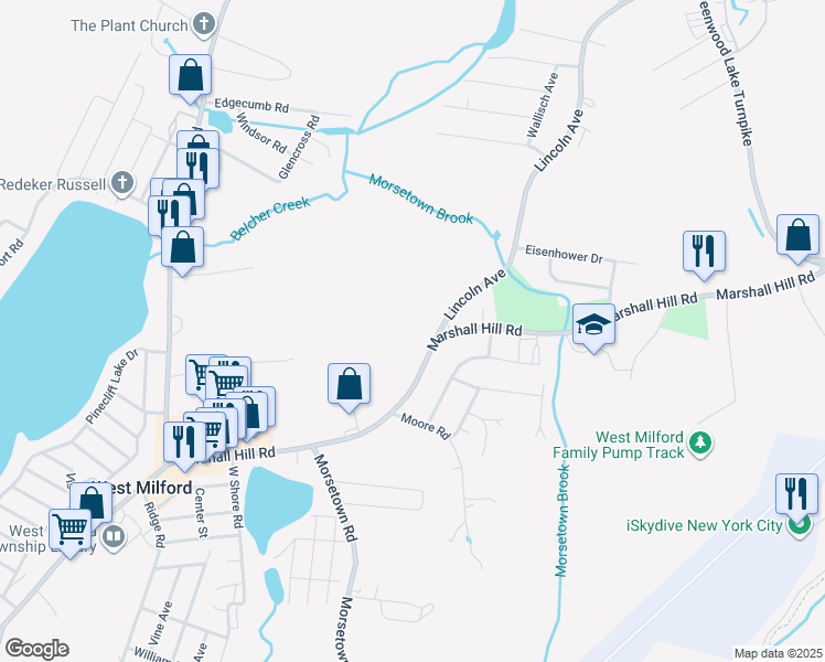 map of restaurants, bars, coffee shops, grocery stores, and more near 15 Lincoln Ave in West Milford