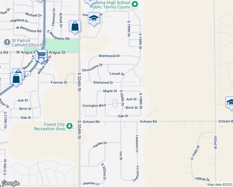 map of restaurants, bars, coffee shops, grocery stores, and more near 513 Sherwood Drive in Gretna
