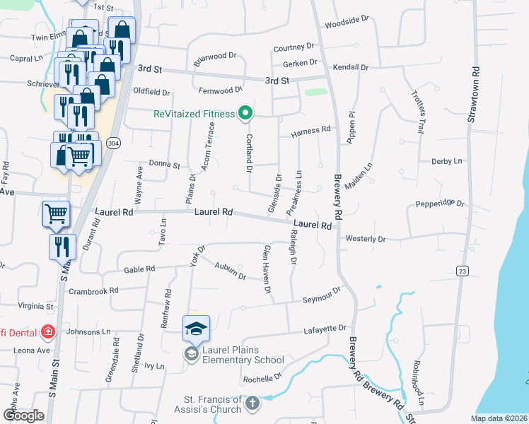 map of restaurants, bars, coffee shops, grocery stores, and more near 15 Hearth Court in New City