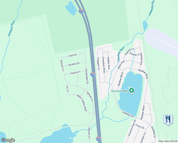 map of restaurants, bars, coffee shops, grocery stores, and more near Interstate 380 in Monroe