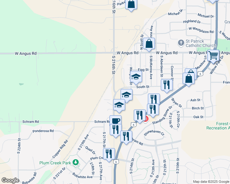 map of restaurants, bars, coffee shops, grocery stores, and more near 11717 South 216th Street in Gretna