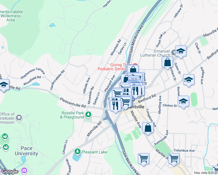 map of restaurants, bars, coffee shops, grocery stores, and more near 80 Pleasant Avenue in Pleasantville
