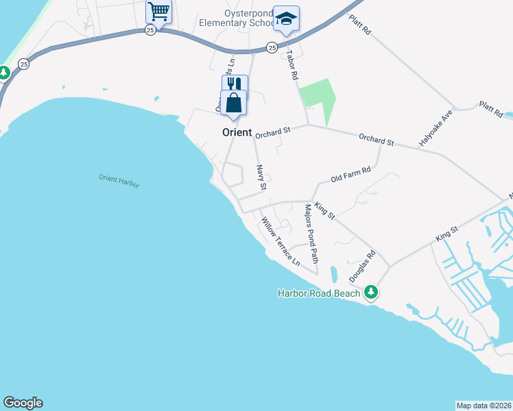 map of restaurants, bars, coffee shops, grocery stores, and more near 225 King Street in Orient