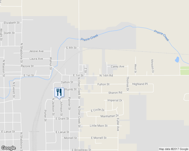 map of restaurants, bars, coffee shops, grocery stores, and more near 1900 East 1st Street in Streator