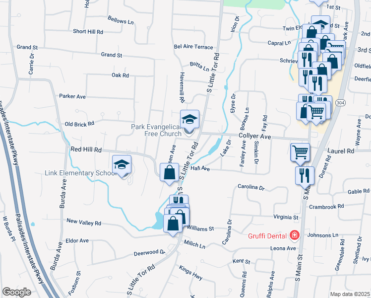 map of restaurants, bars, coffee shops, grocery stores, and more near 176 County Road 33 in New City